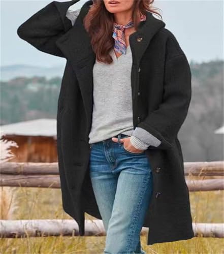 Image of chouyatou Women's Winter Single Breasted Long Wool Coat with Hood Casual Wool Blend Trench Coat Jacket