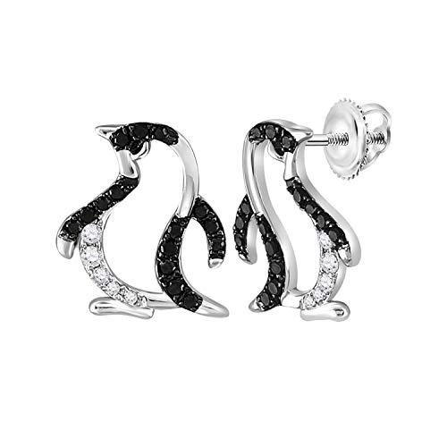 Dazzlingrock Collection 0.26 Carat (ctw) Round Black Diamond Penguin Stud Earrings 1/4 Ctw, 14K White Gold