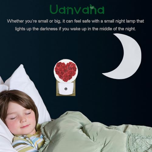 Image of Rose Night Light Rose Flowers in Heart Shape Valentine's Day Night Lights Plug into Wall for Boys Girls, Plug-in Nightlight 0.5W LED Lighting for Stairway Hallway Bedroom