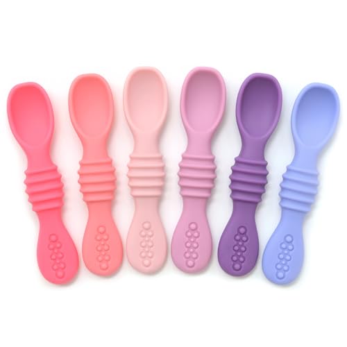 Image of PrimaStella Silicone Chew Spoon Set for Babies and Toddlers - Safety Tested - BPA Free - Microwave, Dishwasher and Freezer Safe - Rosy Shades