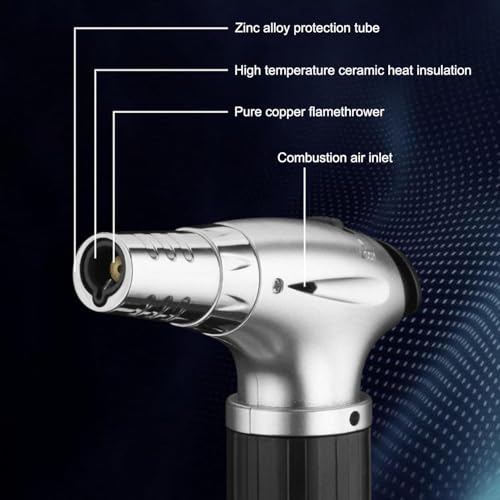 سكاي-تاتش ولاعة غاز البوتان، مسدس رش مطبخ قابل لاعادة الملء مع قفل امان، وضع لهب مستمر، لهب قابل للتعديل، مناسبة للطبخ والشواء، فضي لا يحتوي على غاز البوتان