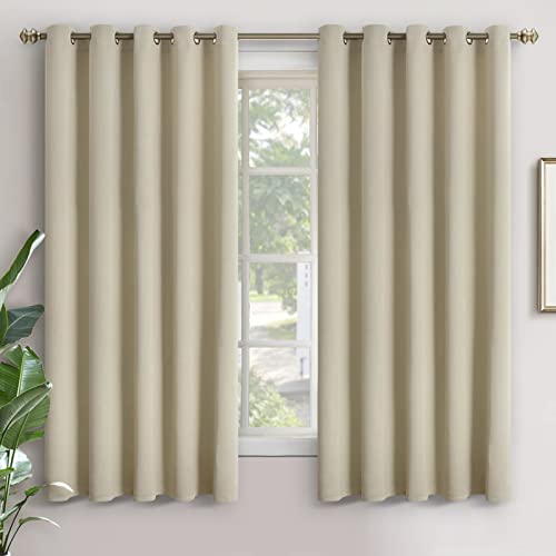 Image of YoungsTex Blackout Curtains for Bedroom 70 x 63 Inch - Thermal Insulated Drapes with Grommet Top Room Darkening for Living Room Heat Light Blocking, 2 Panels, Beige