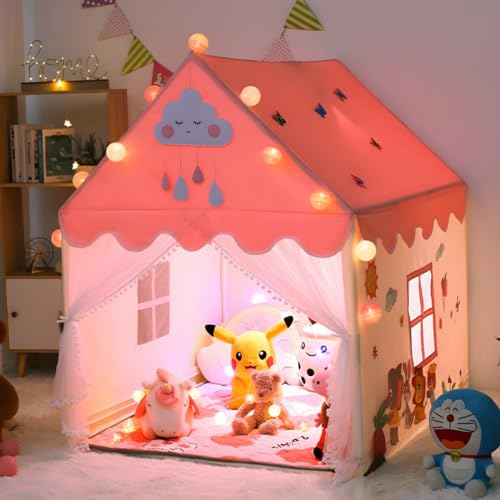 Image of Jumbo Size Light Weight Kids Play Tent House for 3-13 Year Old Kids Girls and Boys (Pink Butterfly)