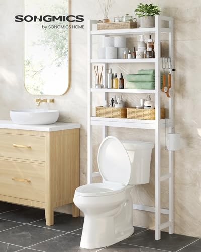SONGMICS Over The Toilet Storage, 4-Tier Over Toilet Bathroom Organizer with Adjustable Shelves, 10.2 x 24.8 x 72.8 Inches, Space-Saving, Cloud White UBTS041W01 - Image 3