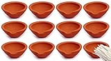 SATVIK Handmade Clay Diya 12 Pc Set. Traditional Terracotta Natural Earthen Oil Lamp Diyas Welcome D