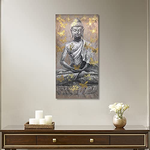 Yelash Buddha Canvas Wall Art Picture Buddhism Statue Sitting Inspirational Painting Zen Meditation Home Decor For Bathroom Bedroom Framed Ready To Hang (16"X32"X1) #TOP3