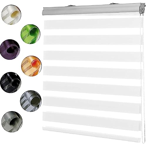 Estores Opacos 50x220cm Protección térmica Estor Enrollable con Doble Tejido con Cadena, Protección de Pantalla para Ventanas, Blanco