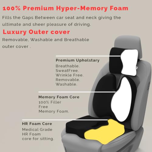 Image of MRRON Memory Foam Posture Corrector Car Seat Cushions Combo | Orthopedic Backrest, Coccyx Cushion & Neckrest | Ergonomic Lumbar Comfort Seat Cushion | Reduces Sciatica, (Black, Backpro)