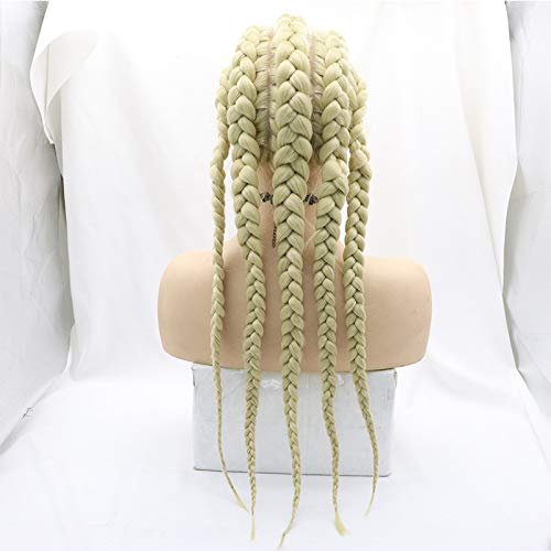 xiweiya Ombre Light Blonde Lace Front Braids Wig with Baby Hairs 613# Blonde Box Braids 5 Braided Wig Afro Braids Natural Hairline Dutch Twist Braiding Hair For Women - Image 4