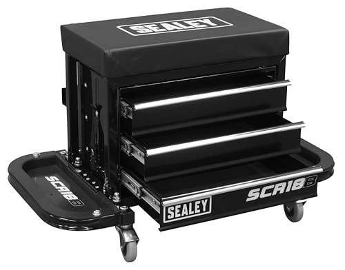 Sealey SCR18B siège utilitaire noir robuste avec compartiment outillage pro