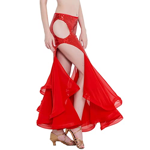 Jupe de danse du ventre scintillante rouge S costume de carnaval fluide et confortable