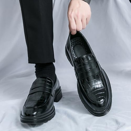 Men's Leather Printed Chunky Platform Penny Loafers Luxury Round Toe Slip-On Lug Sole Office Business Dress Shoes Daily Non-Slip Low Block Heel Casual Shoes2