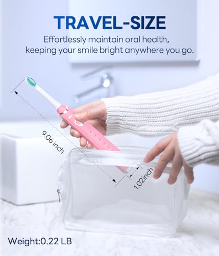 Image of Bymore Electric Sonic Rechargeable Toothbrush for Adults, Pure Pink