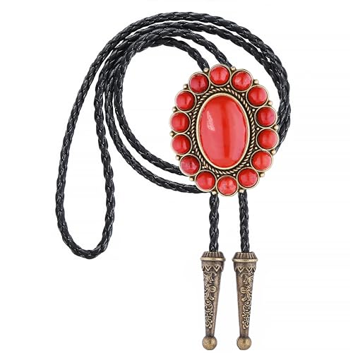 Image of GelConnie Bolo Tie for Men Women Western Cowboy Turquoise Leather Necktie | Natural Stone Bolo Tie Necklace for Women Rodeo Cowboy Leather Necktie Native American Western Cowgirl Ties Adjustable Cord
