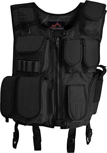 normani SWAT Weste Einsatzweste mit vielen Taschen und Pistolenholster in Schwarz Farbe Schwarz Größe 5XL-6XL