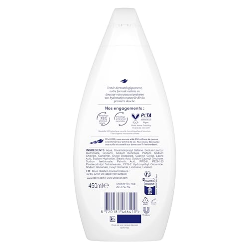 DOVE - Gel Douche - Essentiel Hydratant - Nettoie en douceur et adoucit la peau - Testé dermatologiquement - 0% Sulfate (lot promo de 2x 450ml) – Image 4