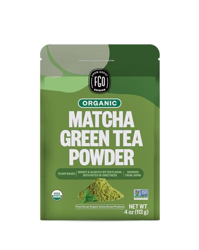 FGO Organic Matcha Green Tea Powder, Japanese Culinary Grade for Cooking, Baking, and Smoothies, 4 Ounce Resealable Bag, Packaging May Vary (Pack of 1)