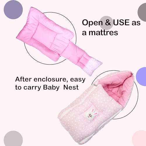 Image of VOIDROP Baby Sleeping Bag 3 in 1 for New Born Babies Baby Cotton Material Portable Travelling Bed for Infants Premium QULAITY Baby Breastfeeding Bed (Pink)