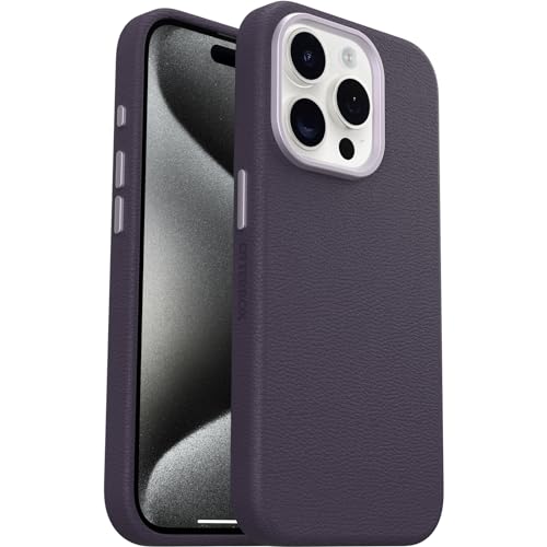 Image of OtterBox iPhone 15 Pro Symmetry Cactus Leather for MagSafe - Plum Luxe (Purple), sustainably sourced, Snaps to MagSafe, Ultra-Sleek, Raised Edges Protect Camera & Screen
