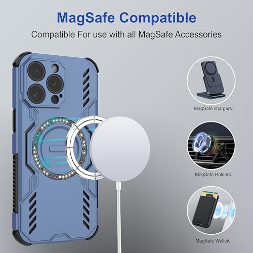 Image of amazon basics Back Case Cover for iPhone 15 Pro Max | Magnetic Case with Built-in Metal Ring | Supports Mag-Safe Charger, Wallet & Car Mount | Shockproof Hybrid PC + TPU | Blue
