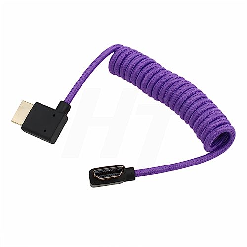 Image of HDMI to HDMI 4K 8K 60p Cable Right Angle Braided Coiled for Panasonic Sony Canon Nikon ZCAM Camera Atomos Ninja V SmallHD Blackmagic Monitor Purple