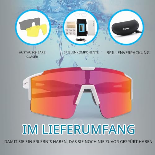 BangLong Polarisierte Sonnenbrille, Fahrradbrille Herren Damen UV 400 Schutz mit 3 Wechselgläser… – Ansicht 6