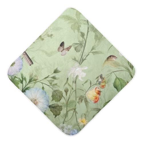PaChyLuu Spring Birds Floral Baby Hooded Towel Soft Cotton Baby Towels Ultra Absorbent Bath Towel for Babies Boys Girls, 30x30 Inch
