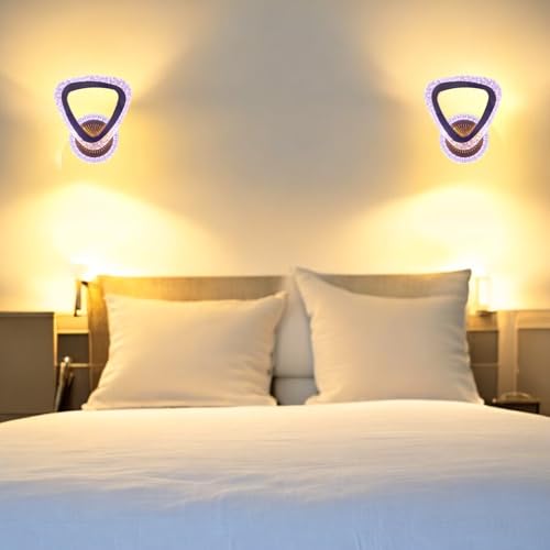 Image of GreyWings Modern LED Wall Light with 3 Color Modes, Warm White, Blue, Light Pink, Acrylic Crystal Wall Lamp for Bedroom, Living Room, Hall, Golden Finish,Pack of 1