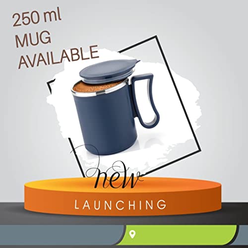 Image of HAPPI Coffee Mug with Lid Insulated Stainless Steel for Tea Milk Mug Inner Stylist Double Wall Cup for Home Office Restaurant Use Gift Pack of 1 Pcs (Blue)