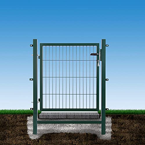 Gartentor Easy (Besonderheit : kein ausrichten der Pfosten notwendig durch Querverbindung !), BxH 100x120 cm, anthrazit - Tor für Doppelstabmattenzaun - komplett mit Pfosten, Montagematerial & Schloss