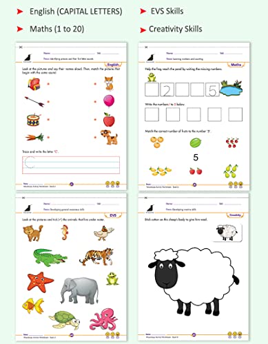 Image of Woodsnipe Activity Worksheets for Preschool |Nursery, LKG |Ages 2-4|English, Maths, EVS and Creativity | Fine Motor Skills | Engaging Illustrations |Fun Games, Brain Puzzles |Homeschooling