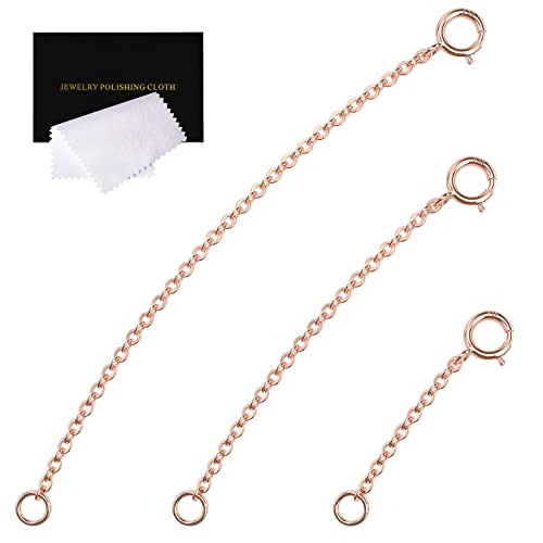VANBARIS Rose Gold Necklace Extender Rose Gold 925 Sterling Silver Necklace Extender Chain Bracelet Anklet Jewelry Extension for Women 3 Piece Set (1 2 3 Inches)