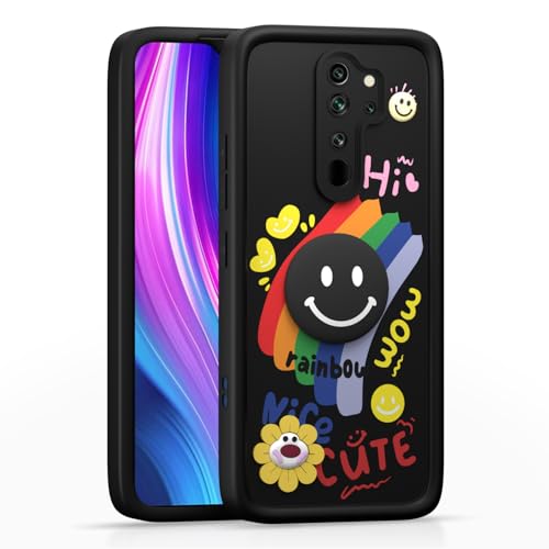 Image of Pikkme Back Cover for Redmi Note 8 Pro | Soft Silicone| Cute Rainbow Smile & 3D Cartoon Flower Design | Shockproof Raised Camera Protection Bumper Case (Black)