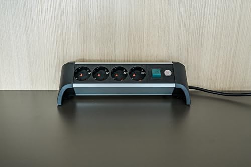 Brennenstuhl Alu-Office-Line Steckdosenleiste 4-Fach/Steckerleiste aus Aluminium f&uuml;r den Schreibtisch (Mehrfachsteckdose mit Schalter und 1,8m Kabel, Made in Germany)