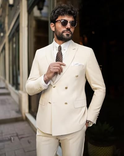 HUUTOE Mens Suits Slim Fit 2 Piece Double Breasted Suit Blue Prom Suits for Men Regular Fit Suit Prom Tuxedo for Men20252