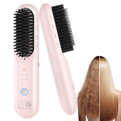Cepillo Alisador Inalámbrico Portable 4 Niveles Rosa miniatura 1