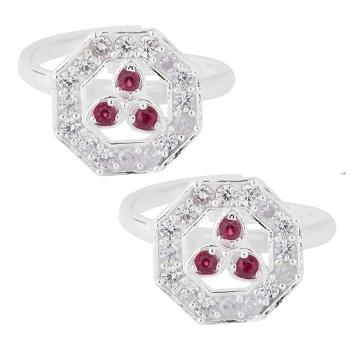 Image of SATKOTI 925 Silver Toe Rings for Women | Adjustable Pure Metal Bichiya with AAA Quality CZ Stone| BIS Hallmarked Jewelry with Authenticity Certificate | Pair of 2 Metti