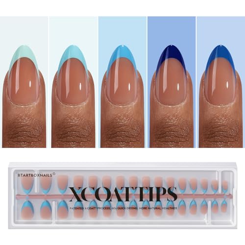 BTArtboxnails XCOATTIPS French Tip Press On Nails - Blue Press On...
