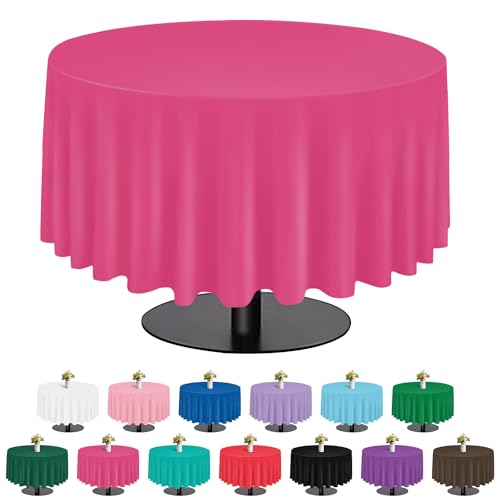 Image of tujol Hot Pink 6 Pack Plastic Table Cloth 84 inch, Disposable Round Tablecloth Table Cover, Plastic Tablecloths for Parties