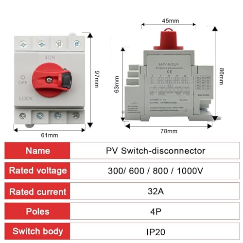 Interruptor de desconexión rotativo 1000V para aislar paneles solares 4P 2