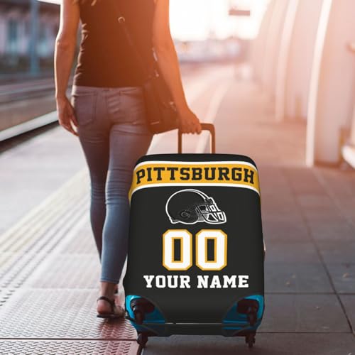 Image of Custom Sport Luggage Cover Personalized Football Style Suitcase Cover with Name Number Customized Washable Elastic Travel Suitcase Protector for Business Vacation Gifts, Yellow