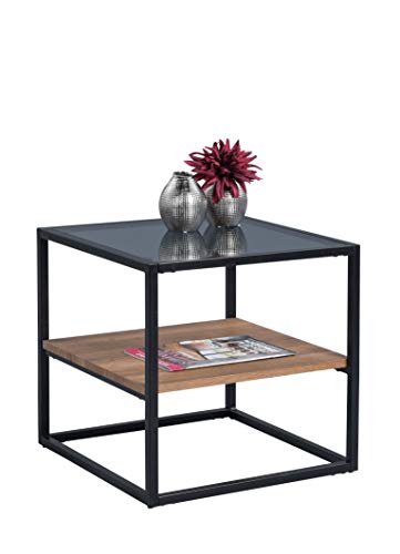 HomeTrends4You Detroit Auxiliar/Mesa de café, Madera, Marrón, Negro, B/H/T= 50x50x50cm