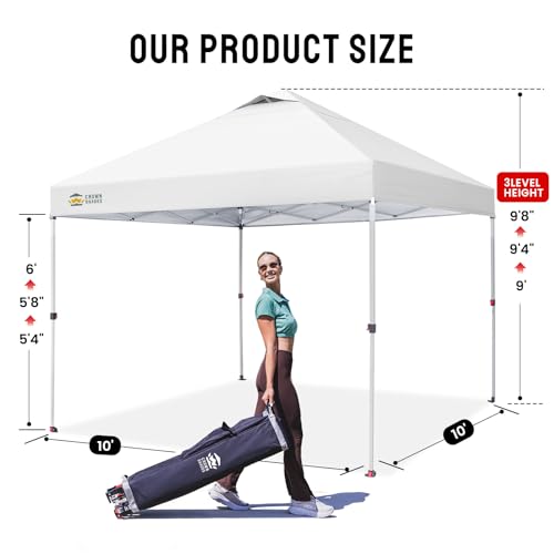 CROWN SHADES 10x10 Pop Up Canopy, Patented CenterLok One Push Tent Canopy, Newly Designed STO-N-GO Storage Bag, 8 Stakes, 4 Ropes (10x10, White) - Image 3