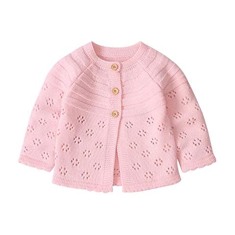 DDuinnm Infant Baby Knitted Sweater Cardigan Long Sleeves Button Up Top Girls Boys Knit Hollow Out Sweater Coats 0-24 Months (0-3 Months,Pink) Cover