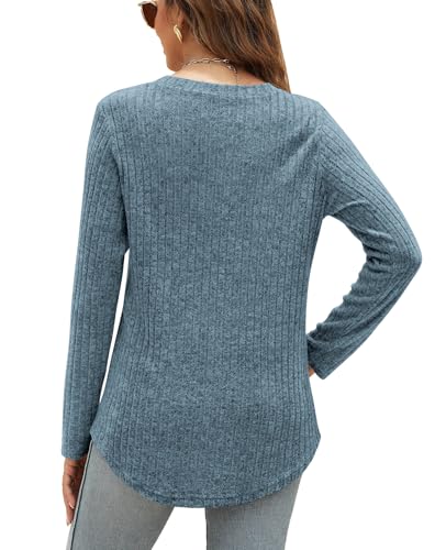 Image of OFEEFAN Women's V Neck Long Sleeve Shirts Casual Fall Winter Tunic Tops Lightweight Sweaters
