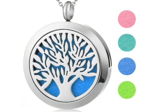 Difusor Colar Árvore Da Vida Aromático Aromaterapia Óleos Essenciais Pingente Prateado 3 cm Almofada