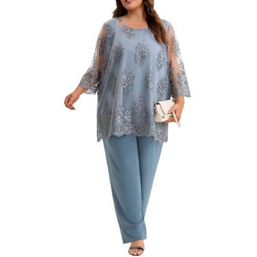 Plus Size Mother of The Bride Pantsuit Outfit Elegant Lace Embroidered 2 Piece Womens Formal Wear for Wedding Guest2