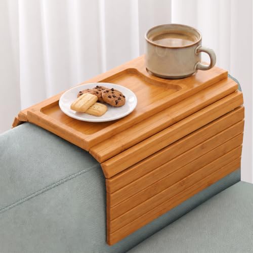 Motovatec Couch Armrest Table, Bamboo Sofa Arm Tray, Armrest Tray for Couch