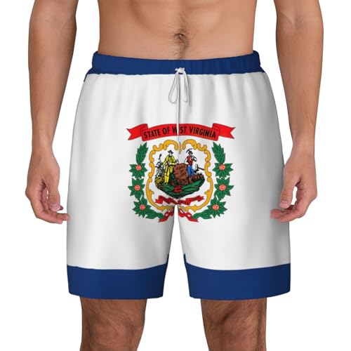 West Virginia State Flagshort Swim Trunks with Waist Rope and Two Side Pockets Beach Shorts Bathing Suits for Men