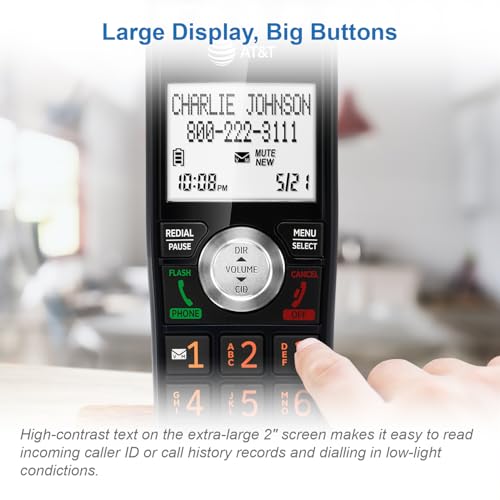 Image of AT&T CL82267 DECT 6.0 2-Handset Cordless Phone for Home with Answering Machine, Call Blocking, Caller ID Announcer, Intercom and Long Range, Black & Wood Grain Finish